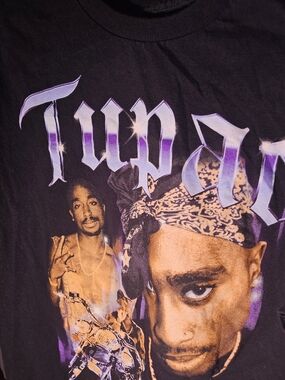 Black Graphic Short Sleeve Tee with Purple Print